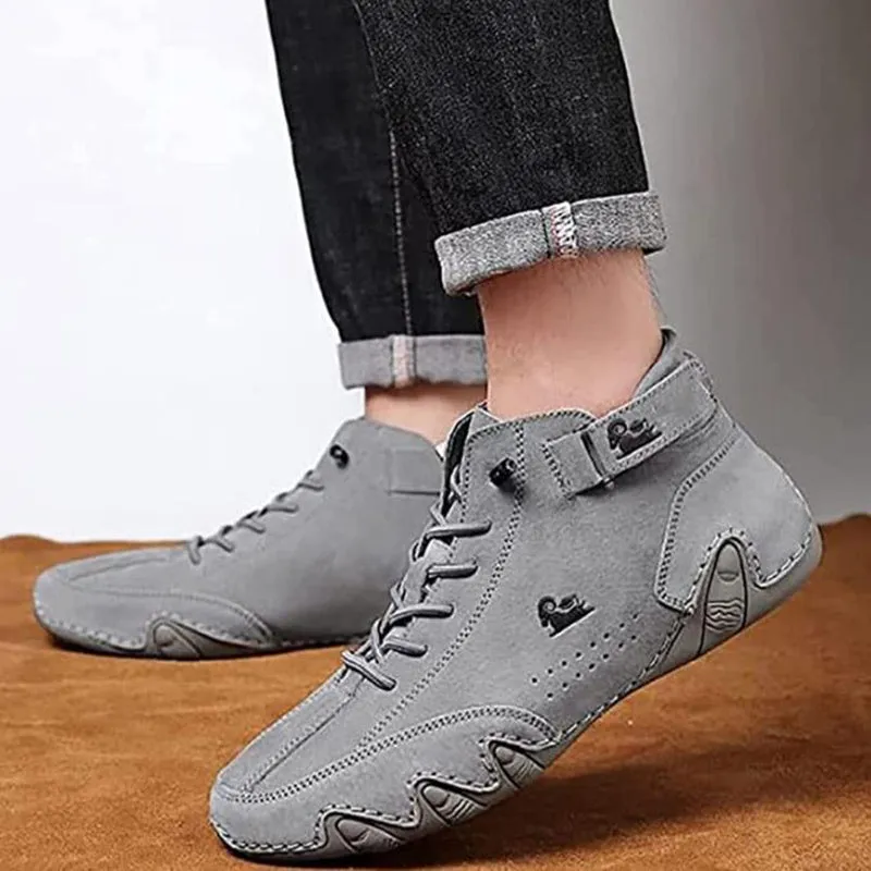 Men's ankle boots autumn winter suede velcro lace-up sneakers non-slip rubber sole black grey khaki