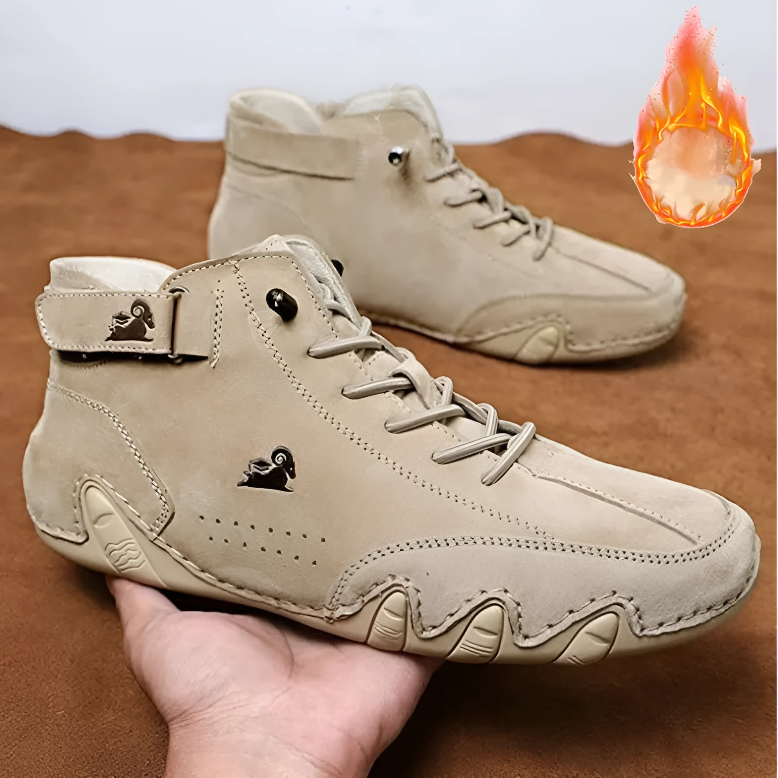Men's ankle boots autumn winter suede velcro lace-up sneakers non-slip rubber sole black grey khaki