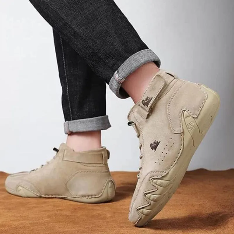 Men's ankle boots autumn winter suede velcro lace-up sneakers non-slip rubber sole black grey khaki