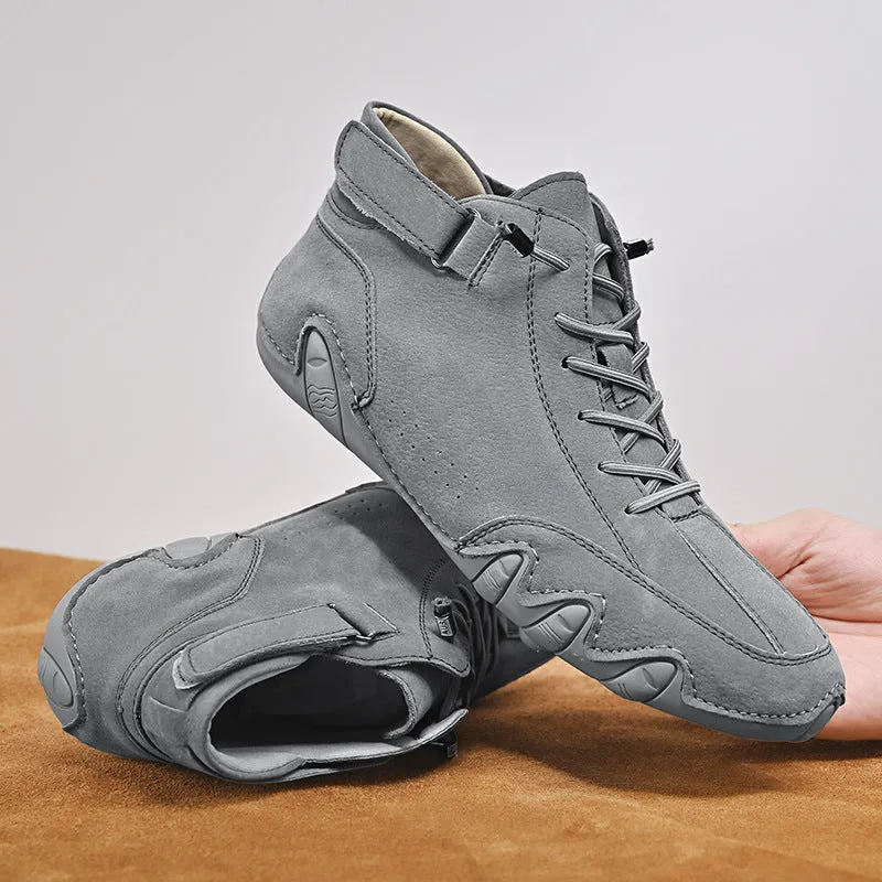 Men's ankle boots autumn winter suede velcro lace-up sneakers non-slip rubber sole black grey khaki