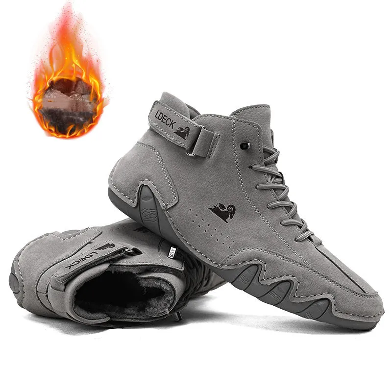 Men's ankle boots autumn winter suede velcro lace-up sneakers non-slip rubber sole black grey khaki