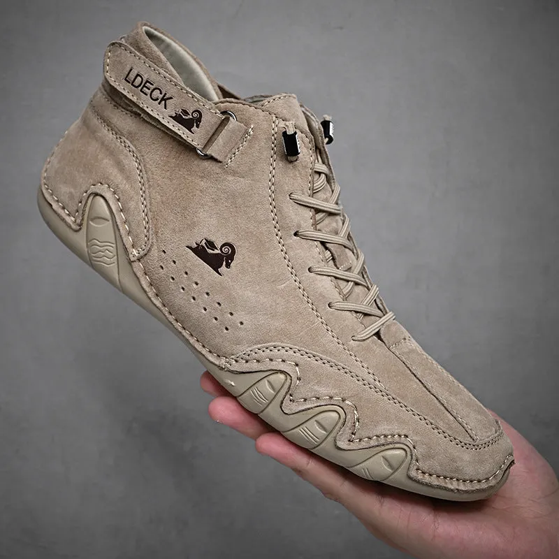Men's ankle boots autumn winter suede velcro lace-up sneakers non-slip rubber sole black grey khaki