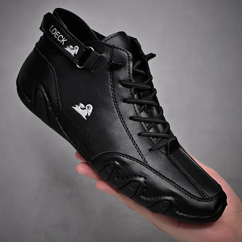 Men's ankle boots autumn winter suede velcro lace-up sneakers non-slip rubber sole black grey khaki