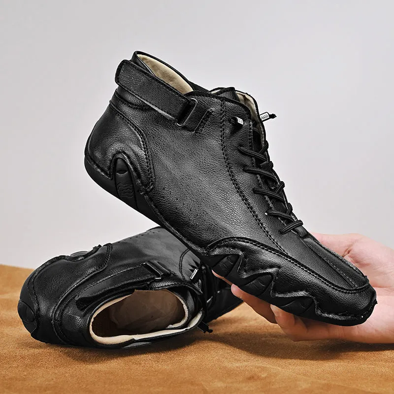 Men's ankle boots autumn winter suede velcro lace-up sneakers non-slip rubber sole black grey khaki