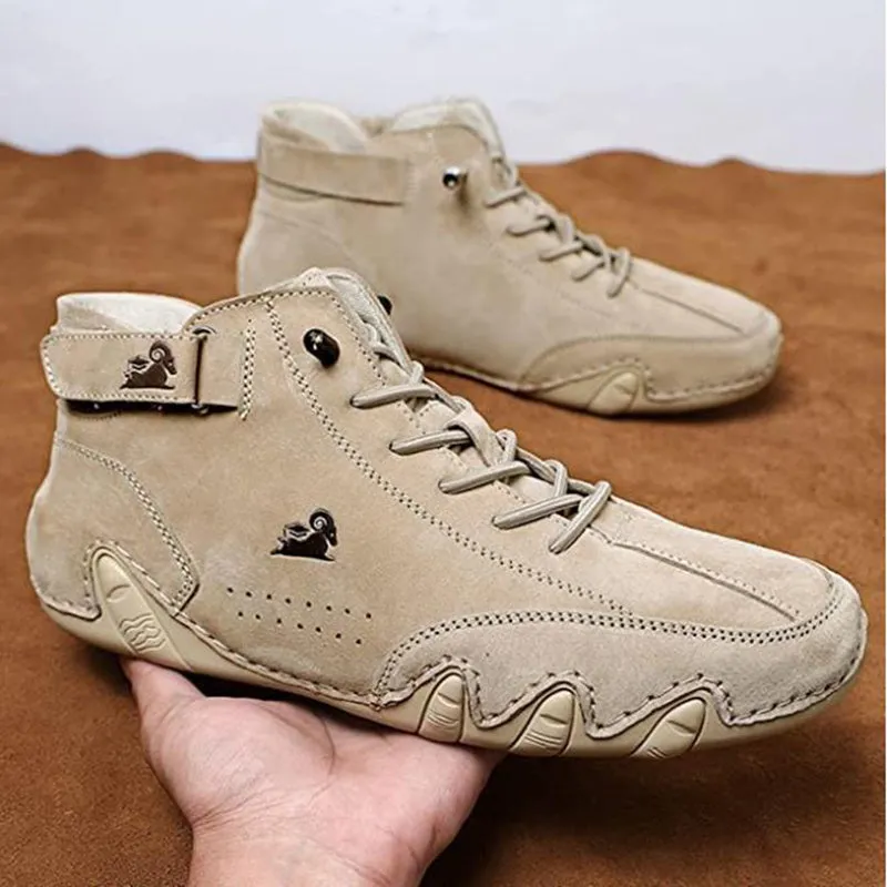 Men's ankle boots autumn winter suede velcro lace-up sneakers non-slip rubber sole black grey khaki