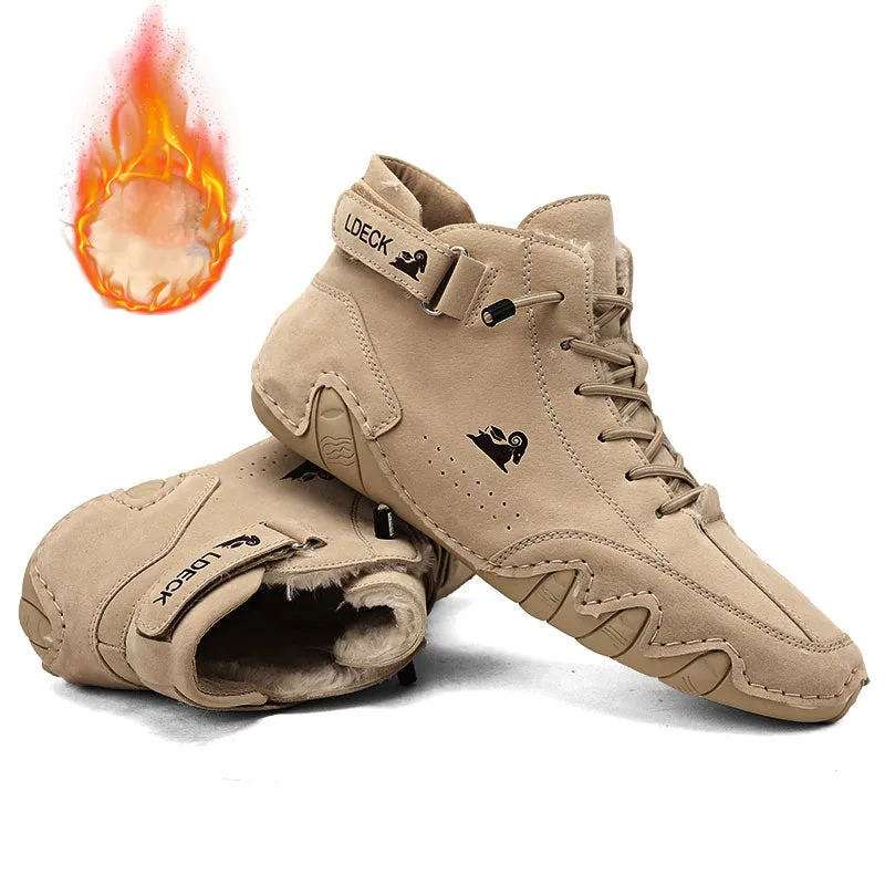 Men's ankle boots autumn winter suede velcro lace-up sneakers non-slip rubber sole black grey khaki
