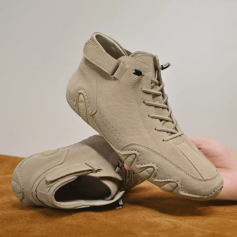 Men's ankle boots autumn winter suede velcro lace-up sneakers non-slip rubber sole black grey khaki