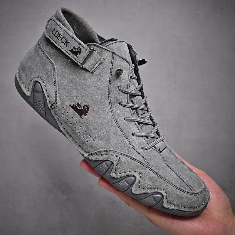 Men's ankle boots autumn winter suede velcro lace-up sneakers non-slip rubber sole black grey khaki