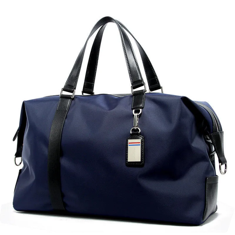 Folding Korean duffle bag for men in black nylon and microfiber, 44x26x18 cm, with zipper pocket
