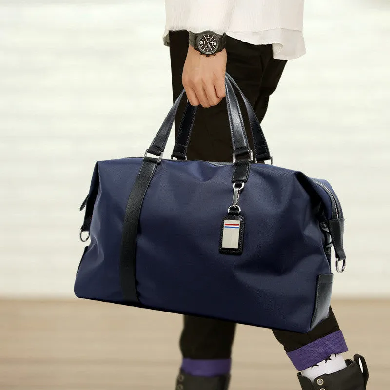 Folding Korean duffle bag for men in black nylon and microfiber, 44x26x18 cm, with zipper pocket