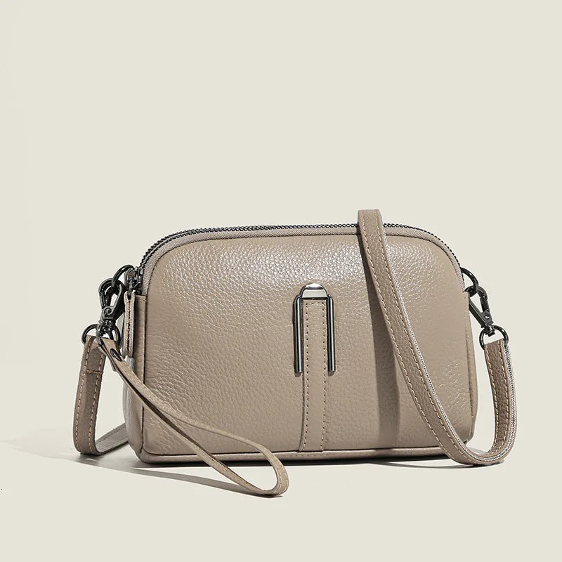 Genuine leather women's shoulder bag in urban simplicity style, horizontal square shape, 19x13x6cm dimensions