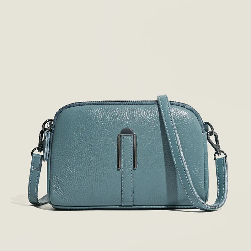 Genuine leather women's shoulder bag in urban simplicity style, horizontal square shape, 19x13x6cm dimensions