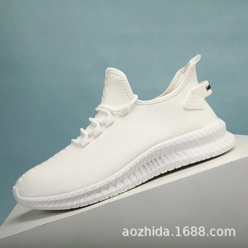 Men's low top sports casual shoes in artificial leather with front lace-up and EVA sole, available in black