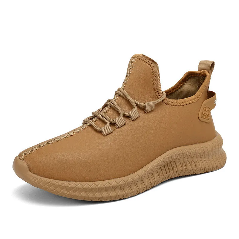 Men's low top sports casual shoes in artificial leather with front lace-up and EVA sole, available in black