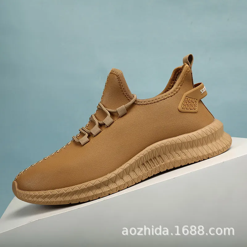 Men's low top sports casual shoes in artificial leather with front lace-up and EVA sole, available in black