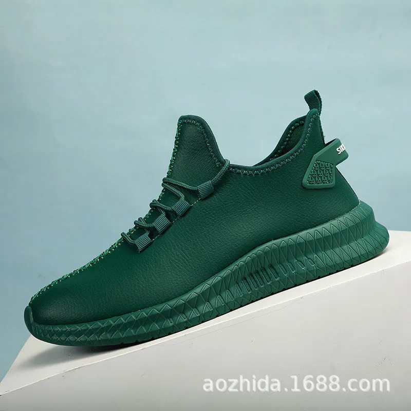 Men's low top sports casual shoes in artificial leather with front lace-up and EVA sole, available in black