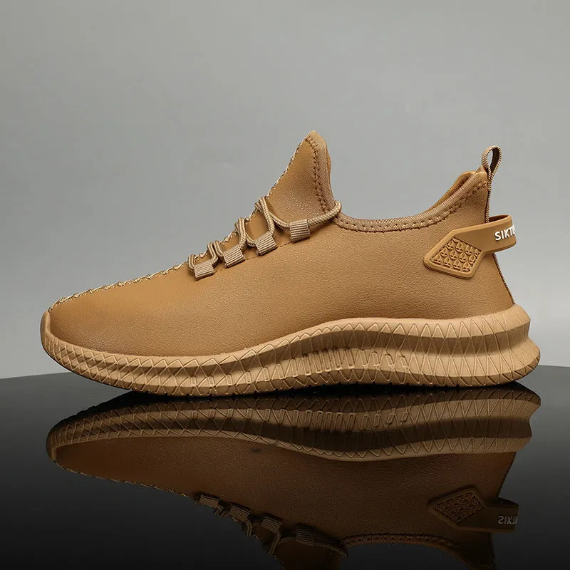 Men's low top sports casual shoes in artificial leather with front lace-up and EVA sole, available in black