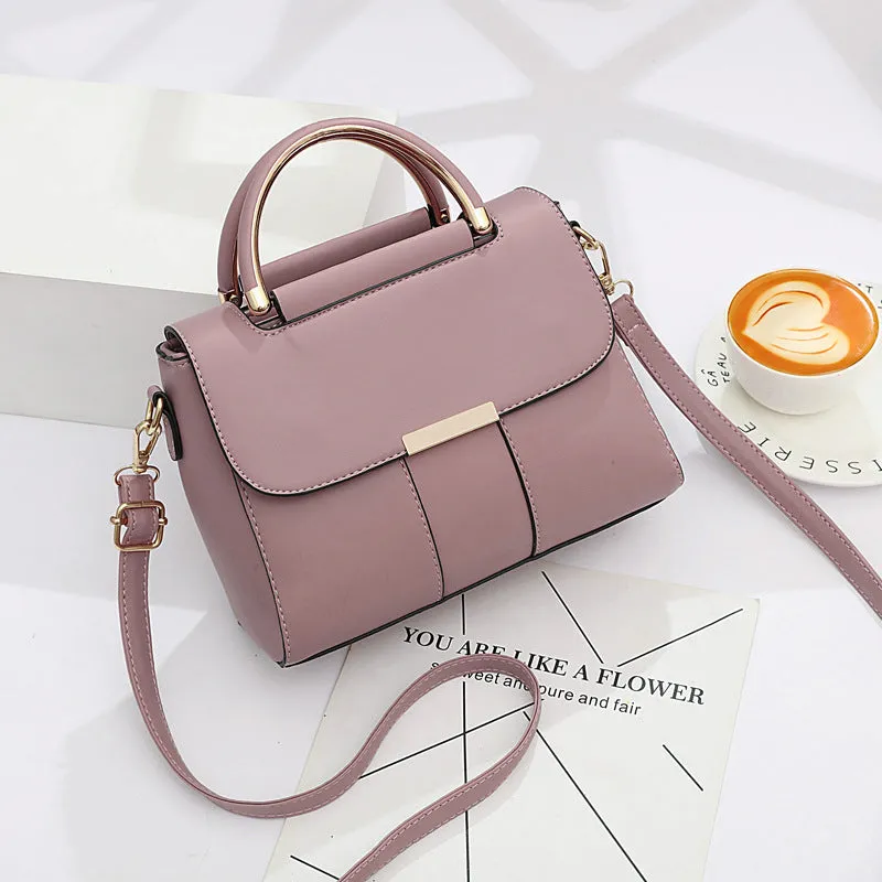 Medium PU women's shoulder messenger bag, horizontal square shape, cover opening, available in six colours including black and khaki