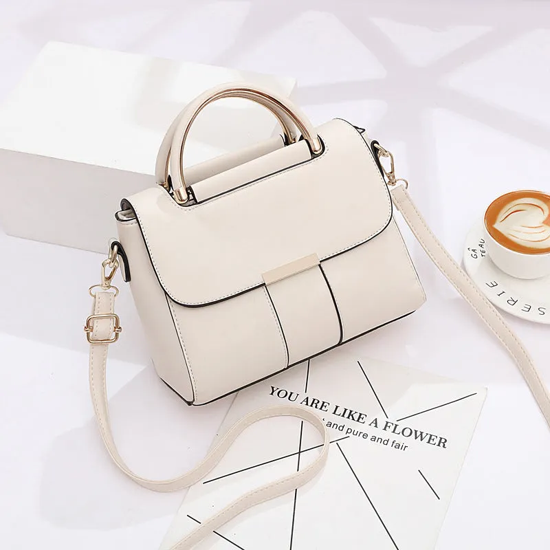 Medium PU women's shoulder messenger bag, horizontal square shape, cover opening, available in six colours including black and khaki