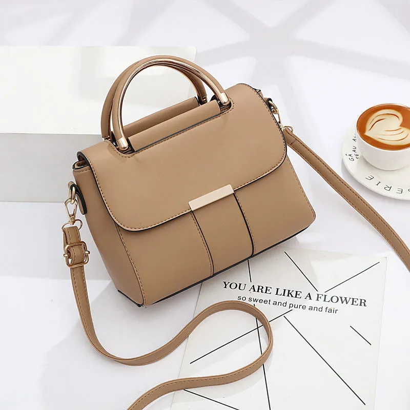 Medium PU women's shoulder messenger bag, horizontal square shape, cover opening, available in six colours including black and khaki