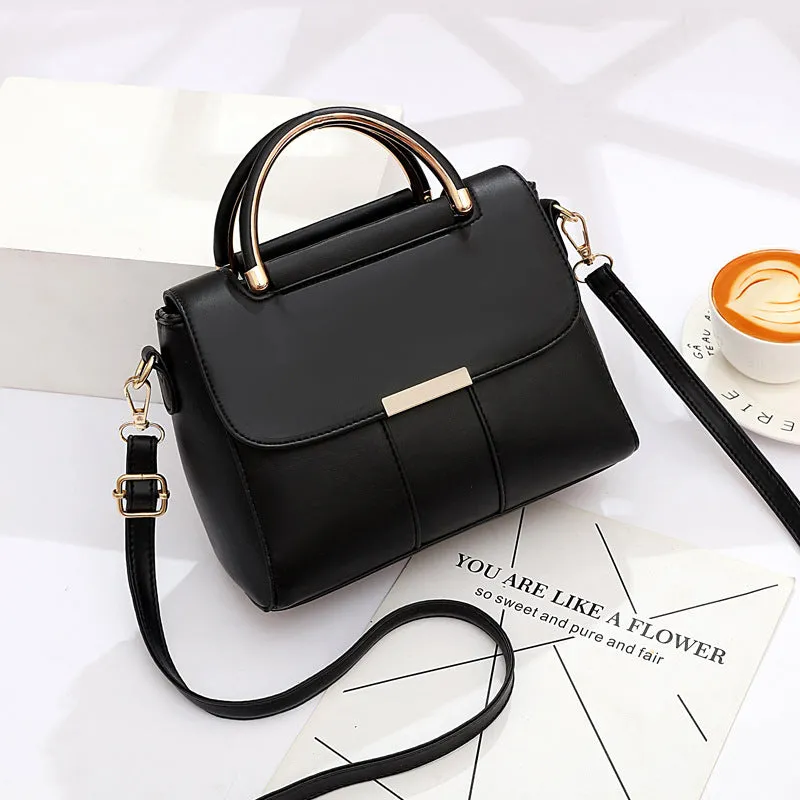 Medium PU women's shoulder messenger bag, horizontal square shape, cover opening, available in six colours including black and khaki
