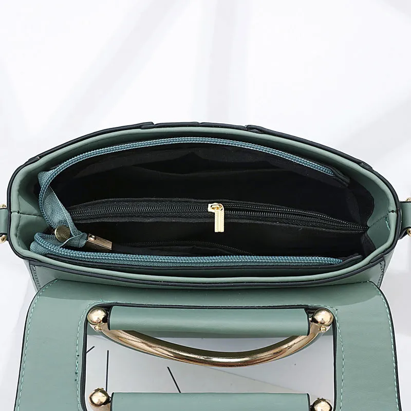 Medium PU women's shoulder messenger bag, horizontal square shape, cover opening, available in six colours including black and khaki