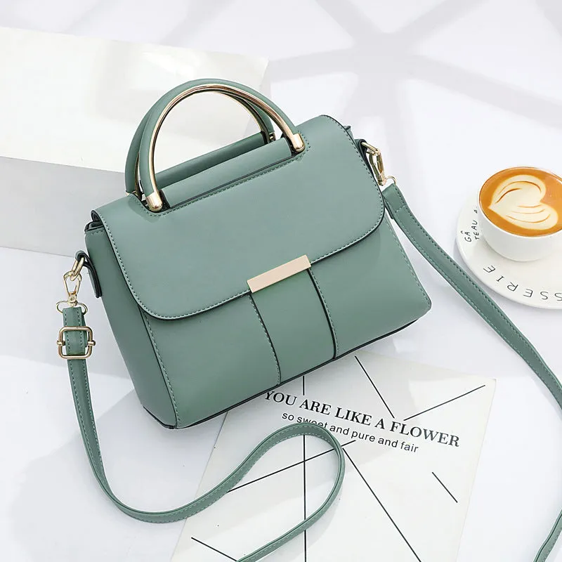 Medium PU women's shoulder messenger bag, horizontal square shape, cover opening, available in six colours including black and khaki