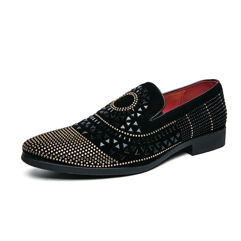 Men's black business casual PU leather shoes with round toe and sewing thread detail
