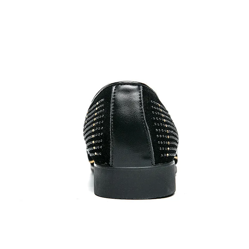 Men's black business casual PU leather shoes with round toe and sewing thread detail