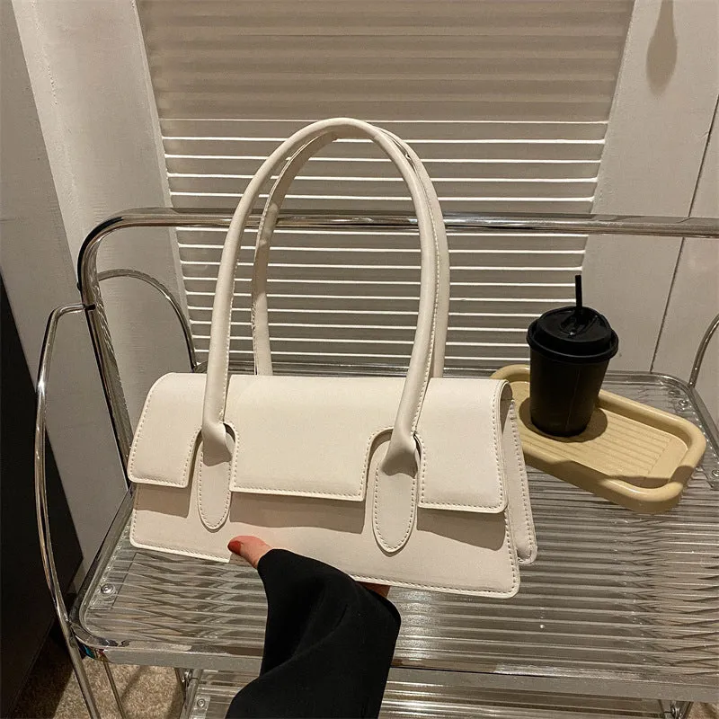 Women's retro-style square shoulder bag in PU leather with single strap and document pocket