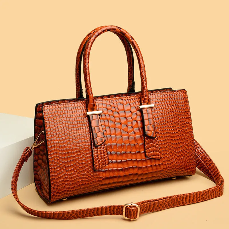 Women's retro crocodile pattern PU shoulder messenger bag in khaki colour