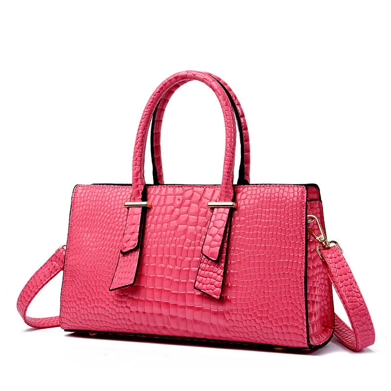 Women's retro crocodile pattern PU shoulder messenger bag in khaki colour