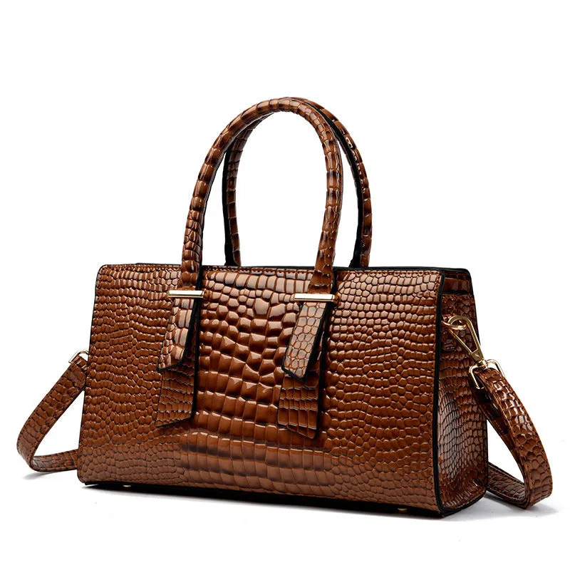 Women's retro crocodile pattern PU shoulder messenger bag in khaki colour