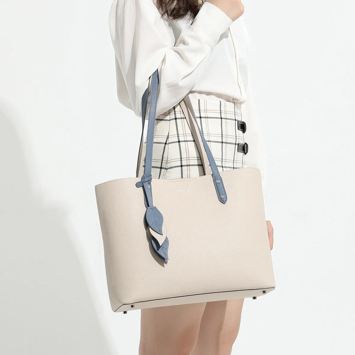 Urban simplicity women's large capacity leather handbag in apricot, shell shape, soft handle, 28x35x13cm