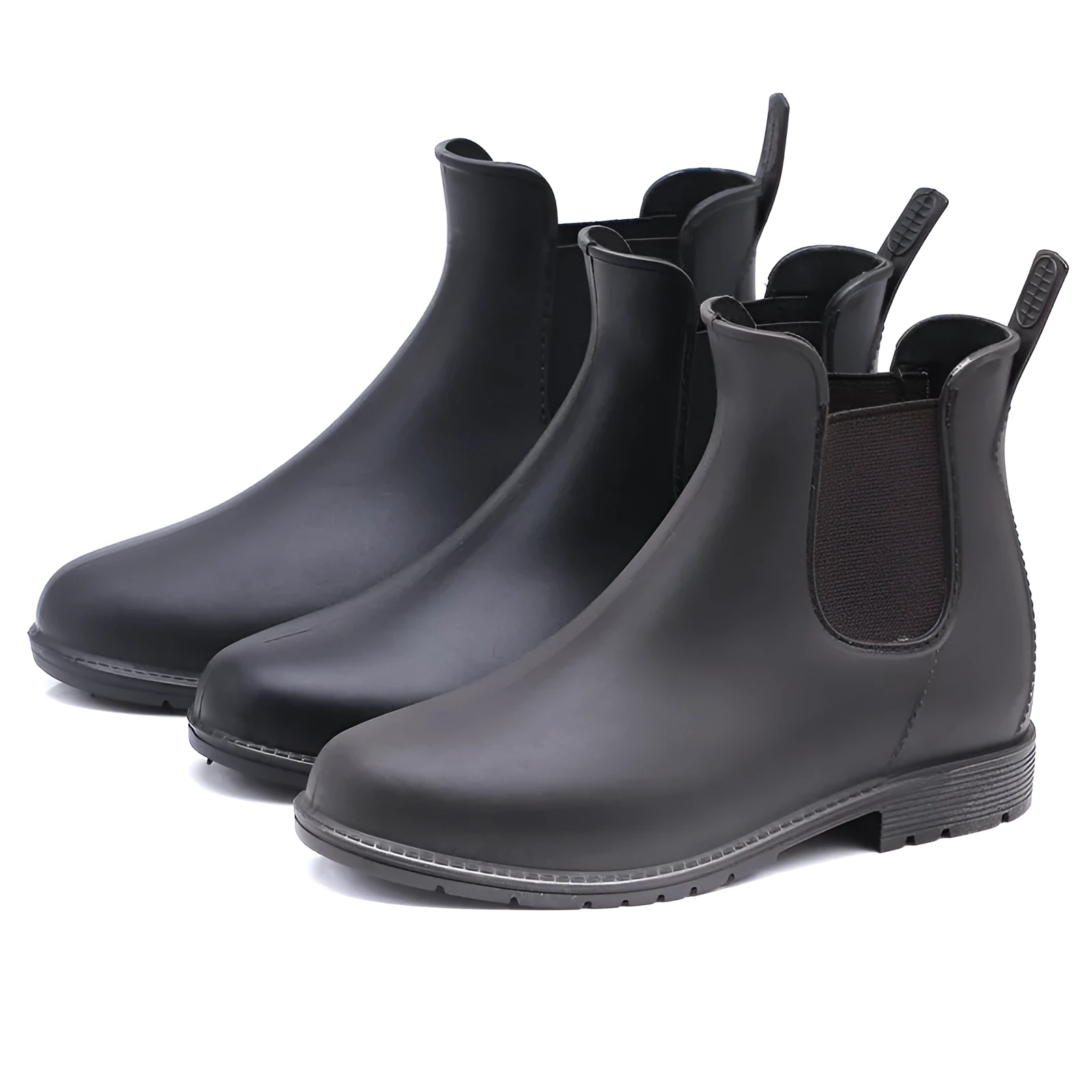 Women's PVC rain boots in black, Martin style with low tube and low heel design