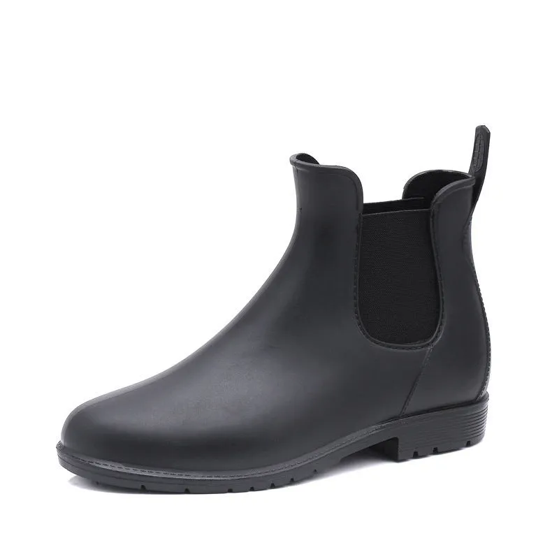 Women's PVC rain boots in black, Martin style with low tube and low heel design