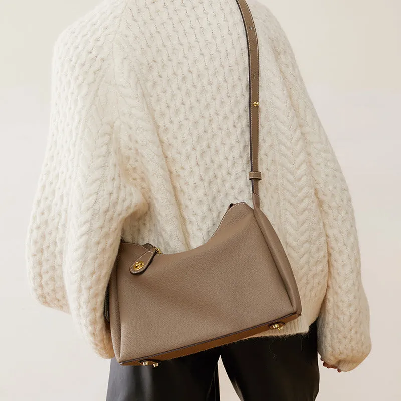 Genuine leather retro cross body shoulder bag for women with zipper and internal pockets