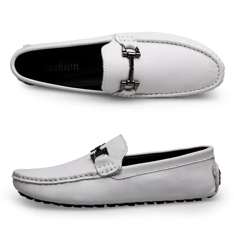 Genuine leather slip-on loafers for men casual shoes black colour
