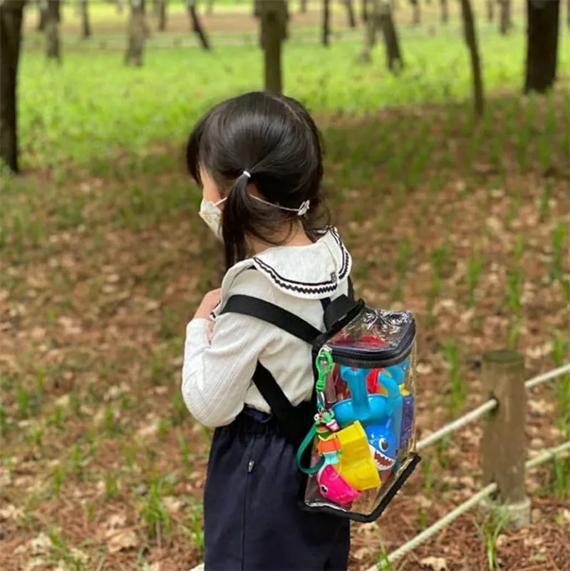 Children's PVC transparent bag 22.5x22x8.5cm beige colour with zip closure for snacks and toys outdoor use
