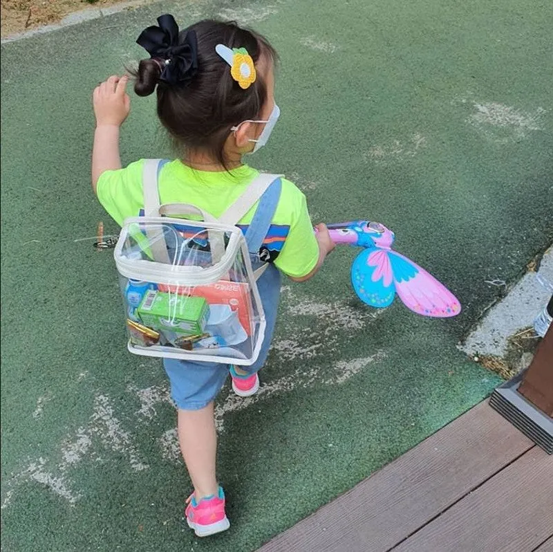 Children's PVC transparent bag 22.5x22x8.5cm beige colour with zip closure for snacks and toys outdoor use