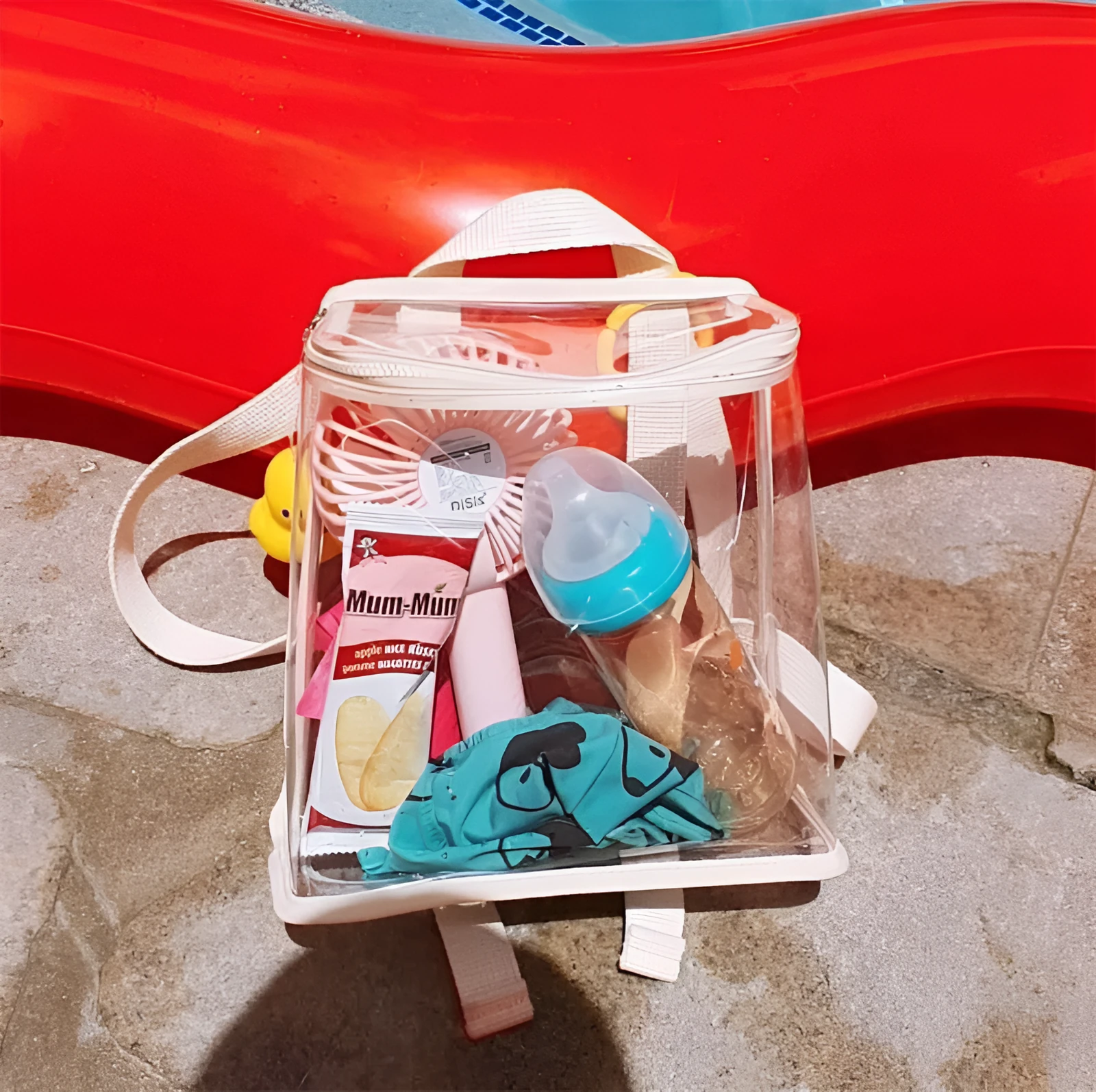 Children's PVC transparent bag 22.5x22x8.5cm beige colour with zip closure for snacks and toys outdoor use