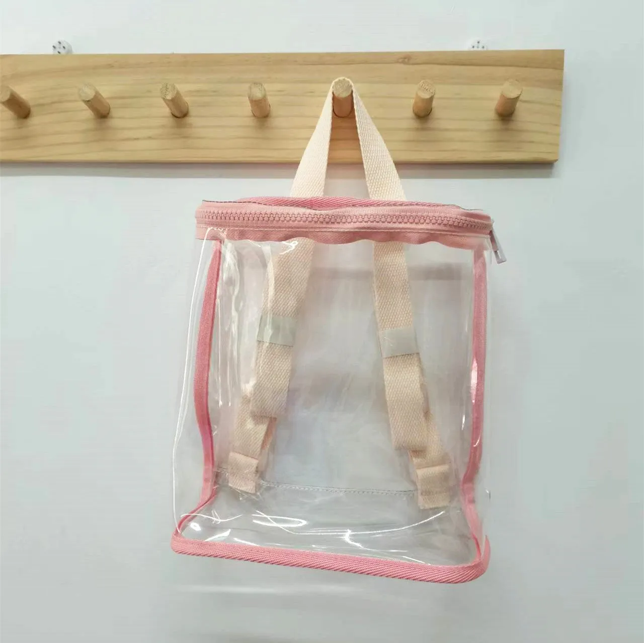 Children's PVC transparent bag 22.5x22x8.5cm beige colour with zip closure for snacks and toys outdoor use