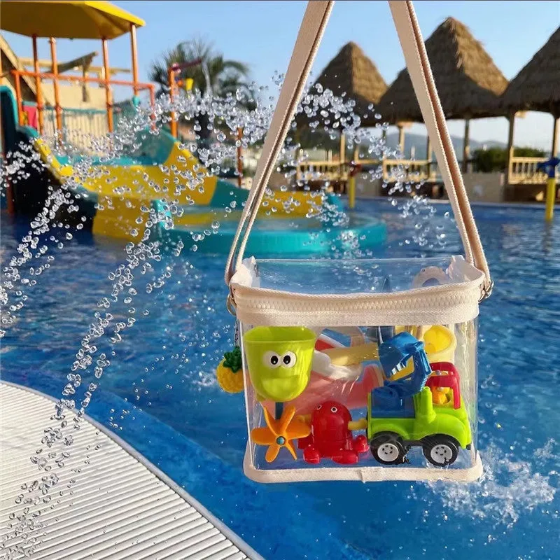 Children's PVC transparent bag 22.5x22x8.5cm beige colour with zip closure for snacks and toys outdoor use