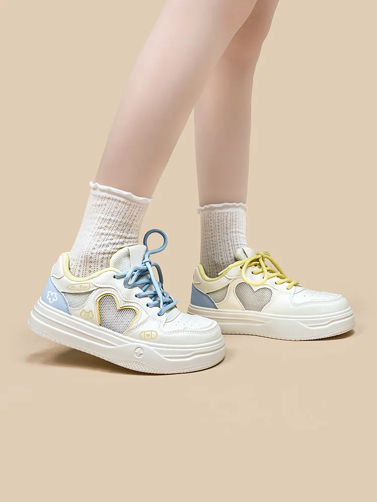 Women's mesh casual sneakers in Meow Rabbit Sea Salt Cheese colour with cross straps and rubber sole