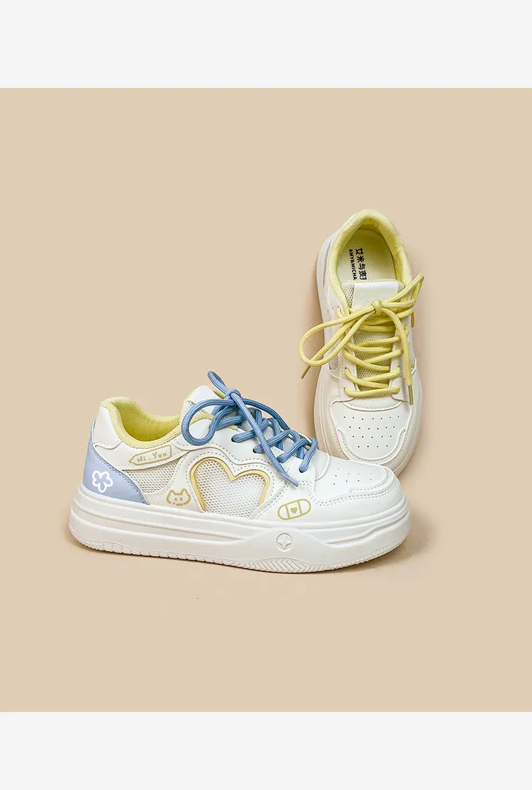 Women's mesh casual sneakers in Meow Rabbit Sea Salt Cheese colour with cross straps and rubber sole