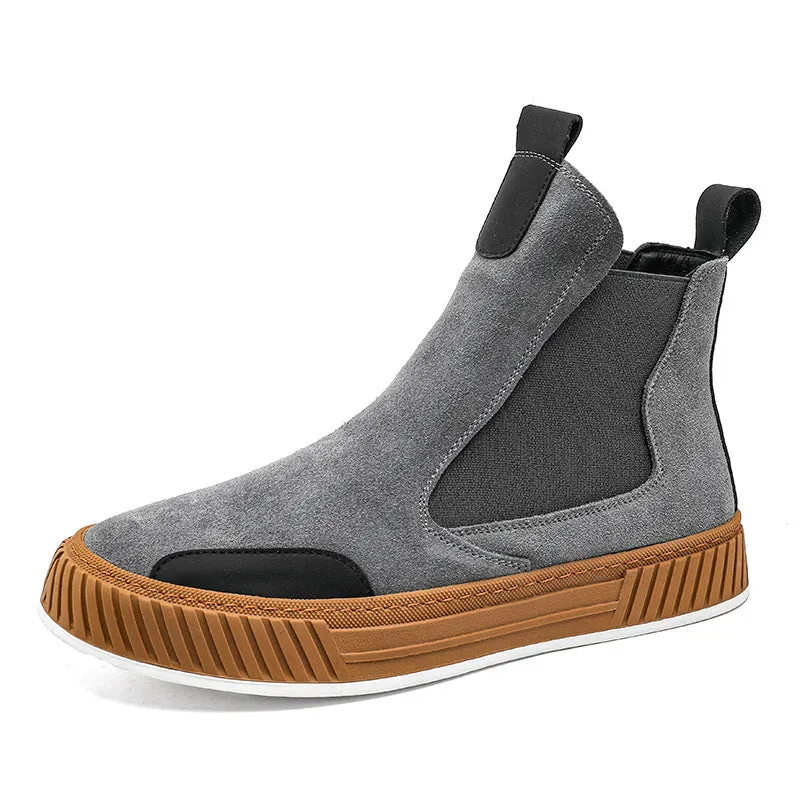 Thick bottom work shoes youth booties in black with PVC sole and front lace-up design