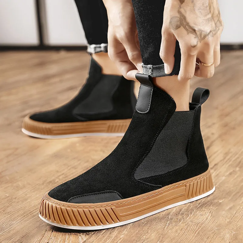 Thick bottom work shoes youth booties in black with PVC sole and front lace-up design