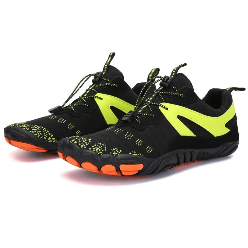 Men's air mesh running shoes in graffiti style with non-slip sole, available in multiple colour options including A-23 gray and A-26 blue