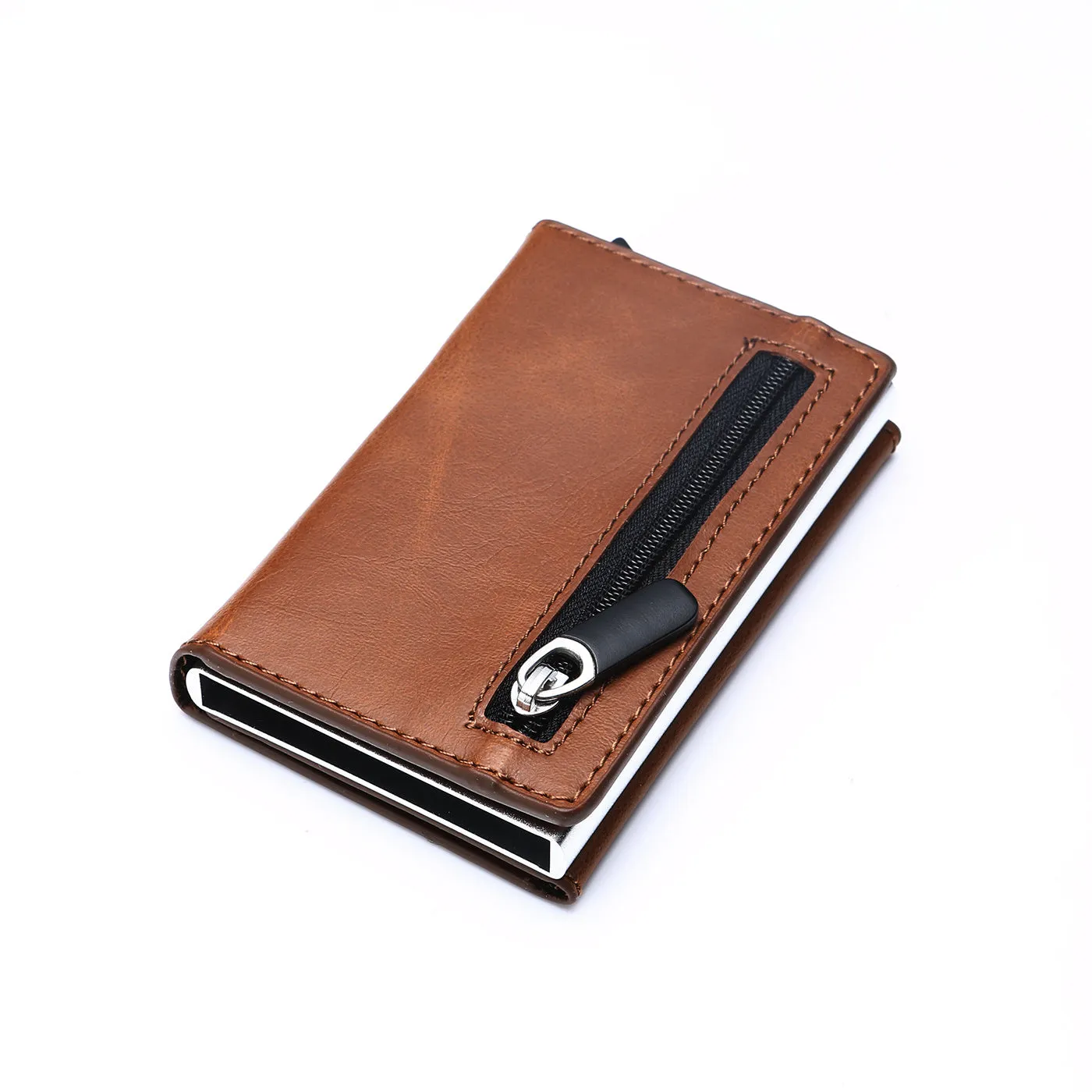 Smart PU wallet in carbon black with RFID blocking, 6.5 by 10 by 1.8 centimetres