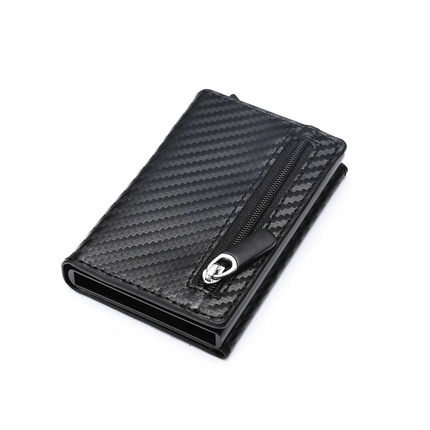 Smart PU wallet in carbon black with RFID blocking, 6.5 by 10 by 1.8 centimetres